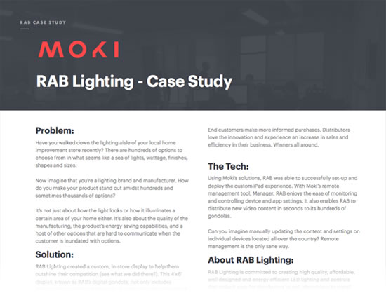 RAB Lighting uses in-store iPad kiosks to showcase their products and differentiate from the competition.