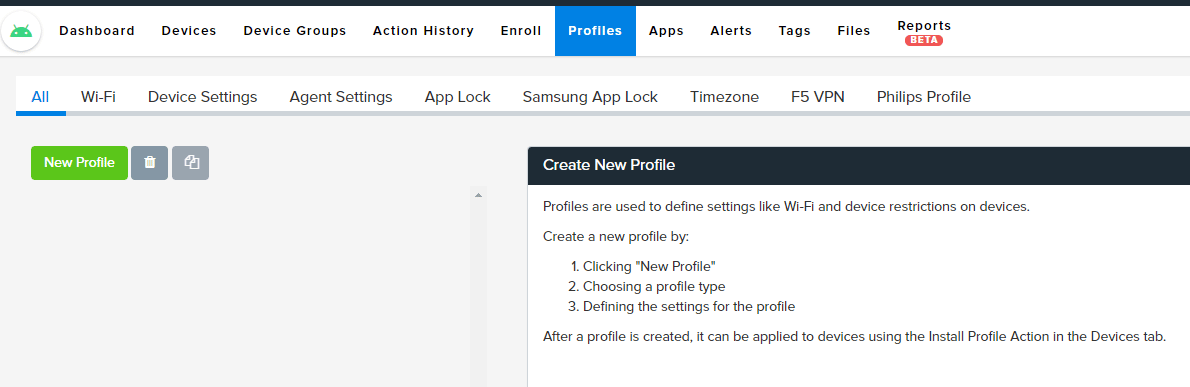 Create Profile setup