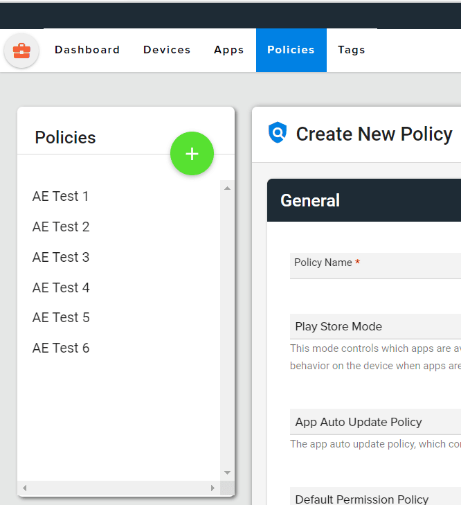 Policy tab