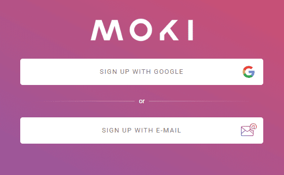 moki sign up screen