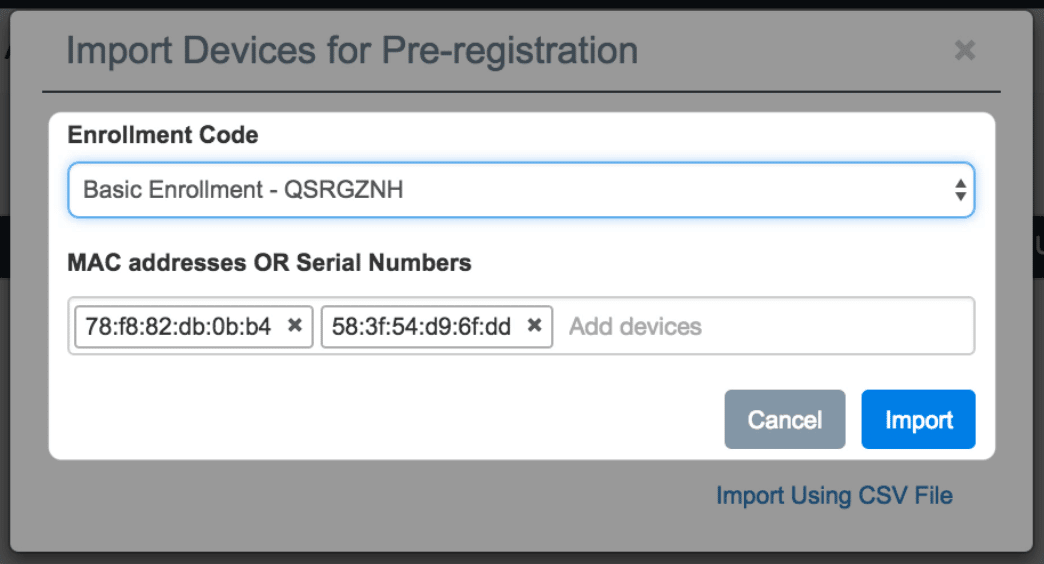 import device for pre registration